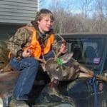 The young hunter pictured here with a nice buck he harvested during the gun deer hunting season.