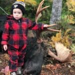 A Future Hunter in the Making! Photo of Baby Jaxson with a nice Bull Moose harvested on our October 4th. 2018 Neil’s Harbour Cape Breton Moose Hunting Trip. The Moose was shot by Kris Kirk with a Browning 300 Magnum.