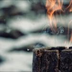 Hunting Camp Fire in Winter Snow