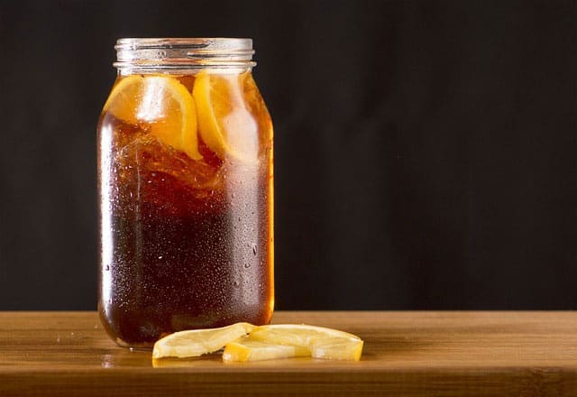 glass jar of southern lemon sweet iced tea