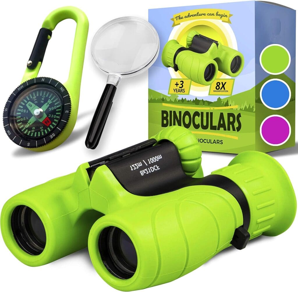 Binoculars for Kids Toy for Little Boys and Girls – Extensive Set Incl. Magnifying Glass & Compass – Powerful Magnification 8X21 – 3 to 12 Year Old Kids – Perfect for Toddler