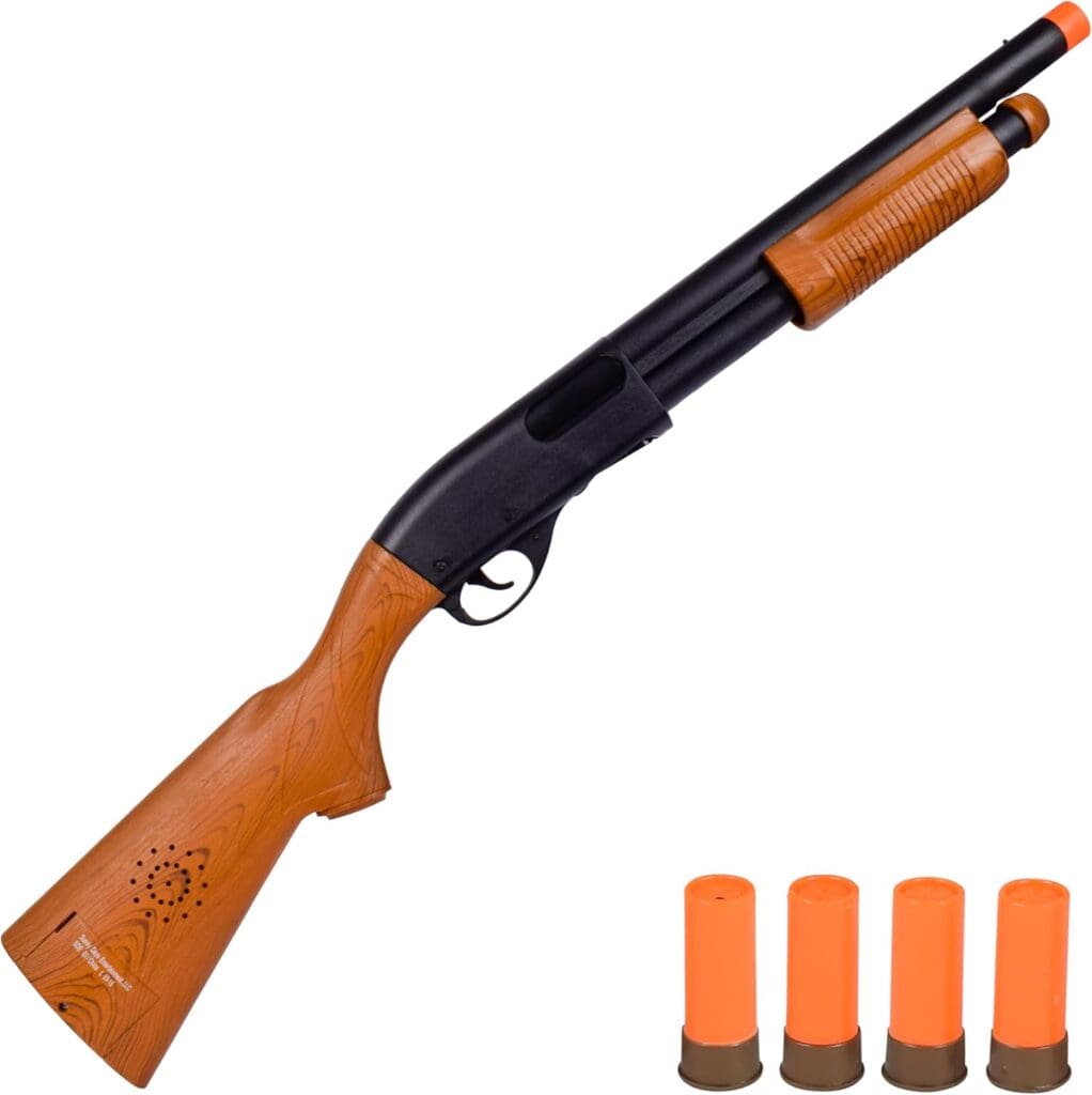 Sunny Days Entertainment Pump Action Blaster – with Realistic Sounds and Ejecting Play Shells Hunting Role Play Toy Cowboy Costume for Kids – Maxx Action, Wood Grain