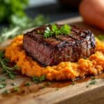 Venison Sirloin with Sweet Potato Puree