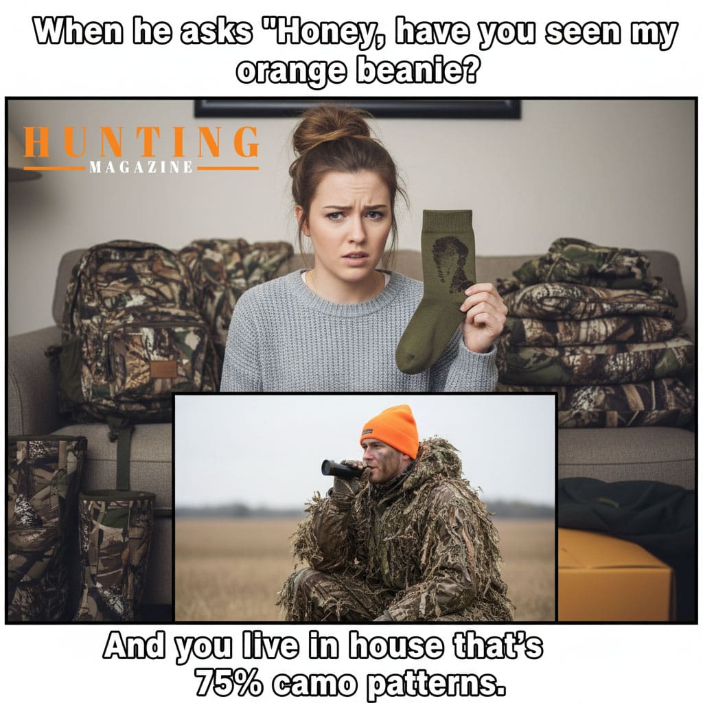 Camo House Struggle Finding The Orange Beanie Hunting Meme Hunting Magazine