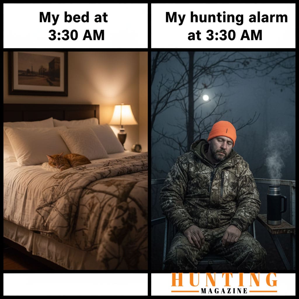The 330 AM Dilemma Hunting Alarm vs. Warm Bed Hunting Meme Hunting Magazine