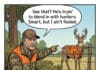 Ol’ Rutgers Comic: One Sneaky Deer Fooled No One deer in orange vest disguise comic