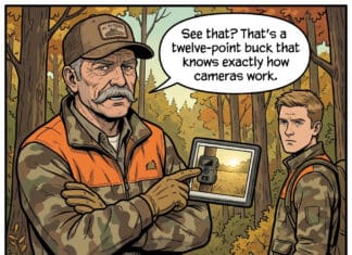 Ol’ Rutgers Cartoon: The Buck Who Beat the Camera twelve point buck knows cameras comic