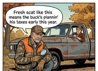 Ol’ Rutgers Deer Hunting Cartoon: Tax Season Scat ol rutgers deer scat taxes comic